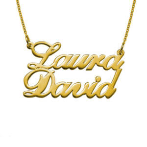 Double Classic Script Name Necklace 14 kt Gold