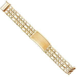 14KY 3L Nugget Figaro Link Frame ID Bracelet