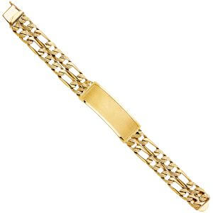 14KY 2L Nugget Figaro Link Frame ID Bracelet