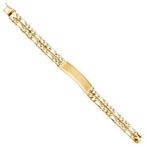 14KY 2L Light Nugget Figaro Link Frame ID Bracelet