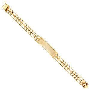 14KY 2L Light Figaro Link Frame ID Bracelet