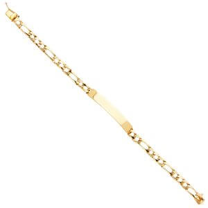 14KY Light Nugget Figaro Link ID Bracelet