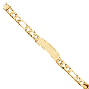 14KY Nugget Figaro Link Frame ID Bracelet