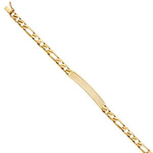 14KY Nugget Figaro Link Frame ID Bracelet