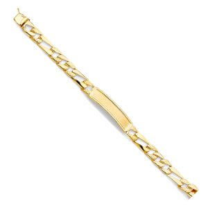 14KY Stamp Nugget Figaro Link Frame ID Bracelet