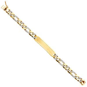 14KY CZ Figaro Link ID Bracelet - 8.5"