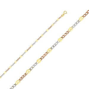 14K 3C 3.2mm Stamped Figaro 3+1 Chain