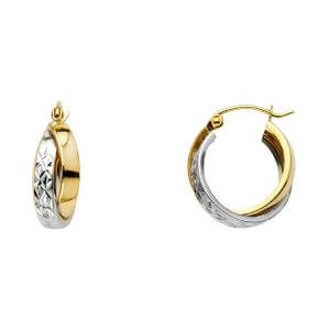 14K 2T DC 2LNE Extra Shape Hoop Earrings (16mm)