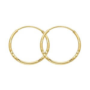 14KY Budded DC 1.5mm Round Tube Hoop Earrings (19mm)