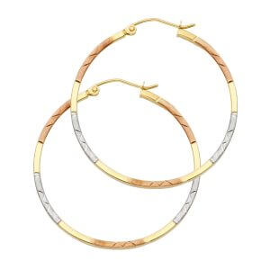 14K 3C Square Tube Hoop Earrings (25mm)