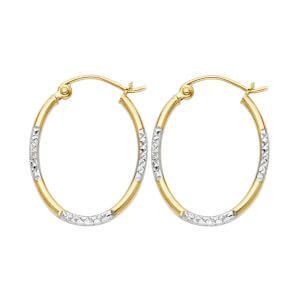 14K 2T DC Round Tube Oval Hoop Earrings (16X20mm)