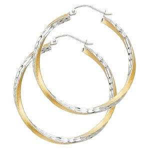 14K 2T SF DC 2.6mm Swirl Hoop Earrings (35mm)