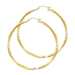 14KY SF DC 2.6mm Swirl Hoop Earrings (45mm)