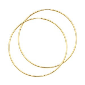 14KY 1.5mm Round Tube Polished Endless Hoop Earrings (55mm)