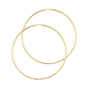 14KY 1.5mm Round Tube Polished Endless Hoop Earrings (45mm)