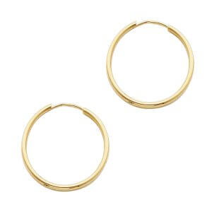14KY 1.5mm Round Tube Polished Endless Hoop Earrings (20mm)