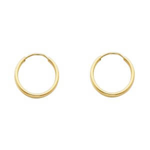 14KY 1.5mm Round Tube Polished Endless Hoop Earrings (15mm)