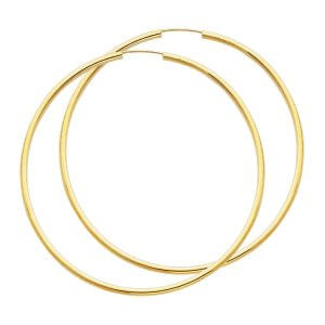14KY 2mm Round Tube Polished Endless Hoop Earrings (65mm)