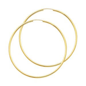 14KY 2mm Round Tube Polished Endless Hoop Earrings (55mm)