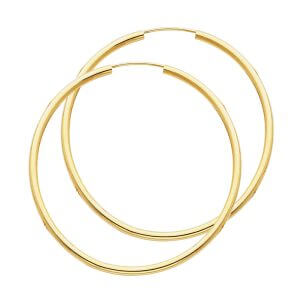 14KY 2mm Round Tube Polished Endless Hoop Earrings (45mm)