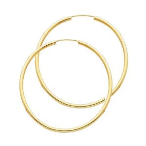 14KY 2mm Round Tube Polished Endless Hoop Earrings (35mm)