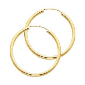 14KY 2mm Round Tube Polished Endless Hoop Earrings (30mm)