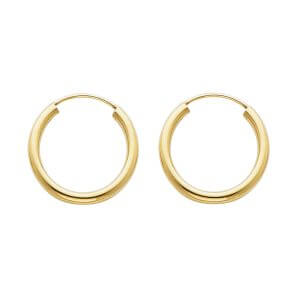 14KY 2mm Round Tube Polished Endless Hoop Earrings (1 7mm)