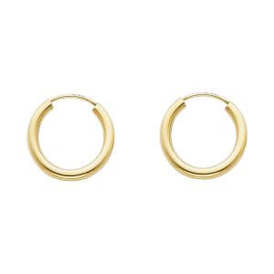 14KY 2mm Round Tube Polished Endless Hoop Earrings (15mm)