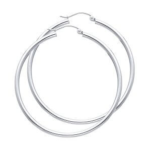 14KW 2mm Round Tube Polished Hoop Earrings (45mm)