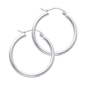 14KW 2mm Round Tube Polished Hoop Earrings (25mm)