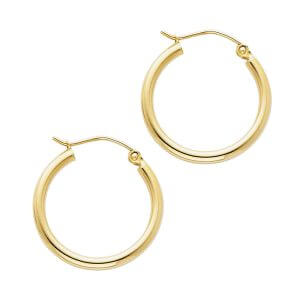 14KY 2mm Round Tube Polished Hoop Earrings (20mm)
