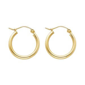 14KY 2mm Round Tube Polished Hoop Earrings (1 7mm)
