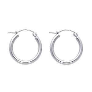 14KW 2mm Round Tube Polished Hoop Earrings (1 7mm)