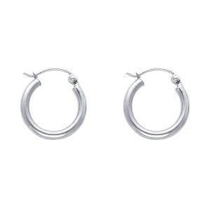 14KW 2mm Round Tube Polished Hoop Earrings (15mm)