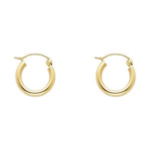 14KY 2mm Round Tube Polished Hoop Earrings (12mm)