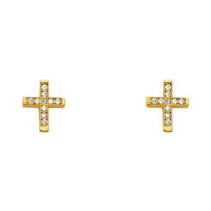 14KY CZ Cross Post Earrings