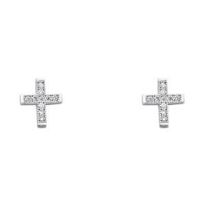 14KW CZ Cross Post Earrings