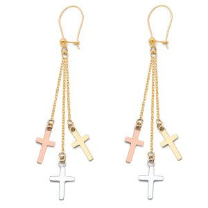 14K 3C 3Crosses Hanging Earrings