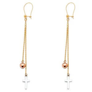 14K 3C Cross+Heart Hanging Earrings