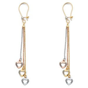 14K 3C 3Hearts Hanging Earrings