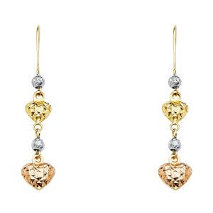 14K 3C Heart Hanging Earrings