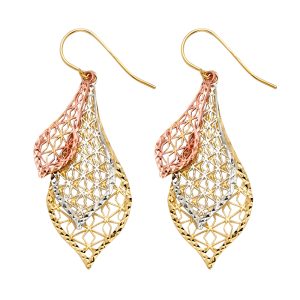 14K 3C Fancy Dangling Earrings