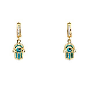 14KY Hamsa Dangle Huggies Earrings