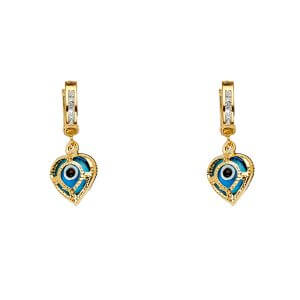 14KY Evil Eye Dangle Huggies Earrings