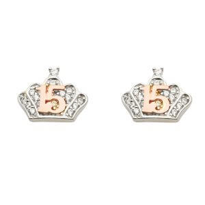 14KW 15 Years CZ Crown Earrings with Push Back