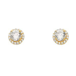 14KY Solitare Halo Round CZ Earrings with P Back