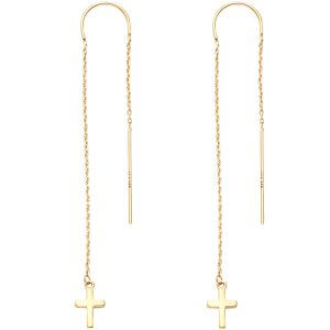 14KY Double Lines Cross Earrings