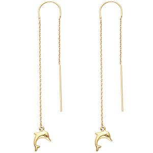 14KY Double Lines Dolphin Earrings