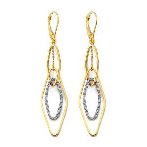 14K 2T CZ Dangling Link Earrings