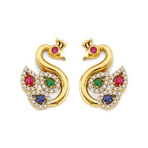 14K 2T Swan with Multi Color CZ Earrings